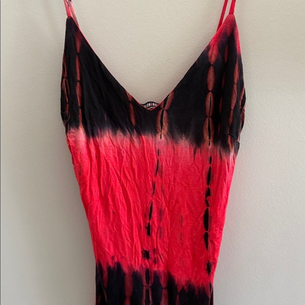 Fashion Nova Red and Black Tie-Dye Midi Dress - Picture 3 of 4